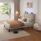 Letto imbottito con canali verticali queen/full e testiera wingback