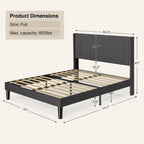 Letto imbottito con canali verticali queen/full e testiera wingback