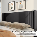 Letto imbottito con canali verticali queen/full e testiera wingback