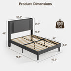 Letto imbottito con canali verticali queen/full e testiera wingback
