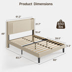 Letto imbottito con canali verticali queen/full e testiera wingback