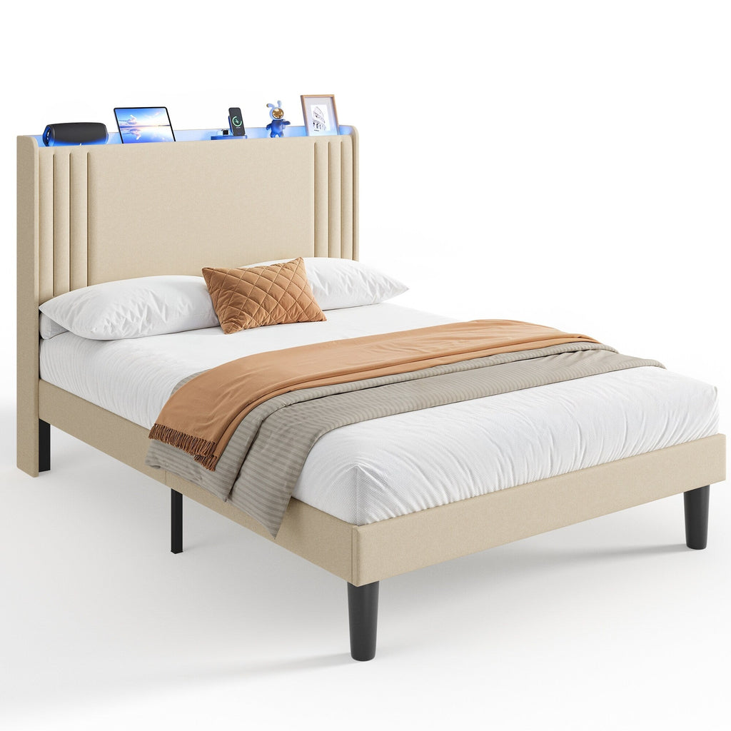 Letto imbottito con canali verticali queen/full e testiera wingback