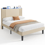 Letto imbottito con canali verticali queen/full e testiera wingback