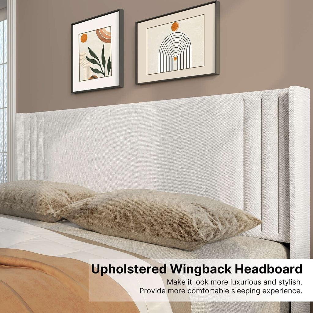 Letto imbottito con canali verticali queen/full e testiera wingback