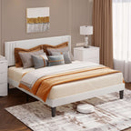 Letto imbottito con canali verticali queen/full e testiera wingback