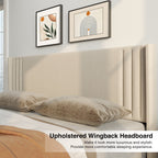 Letto imbottito con canali verticali queen/full e testiera wingback