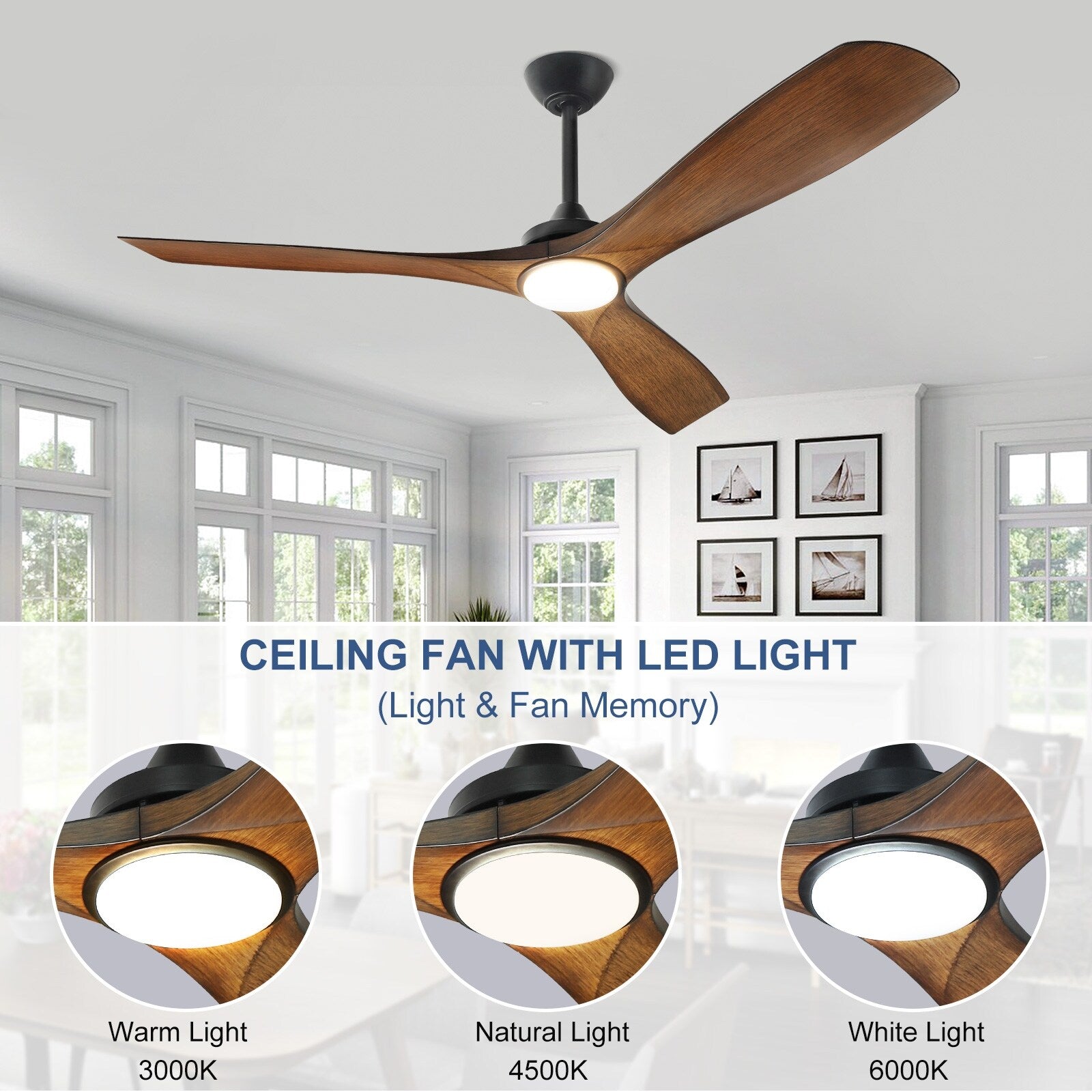 Ventilatore da soffitto con luci a filo e telecomando