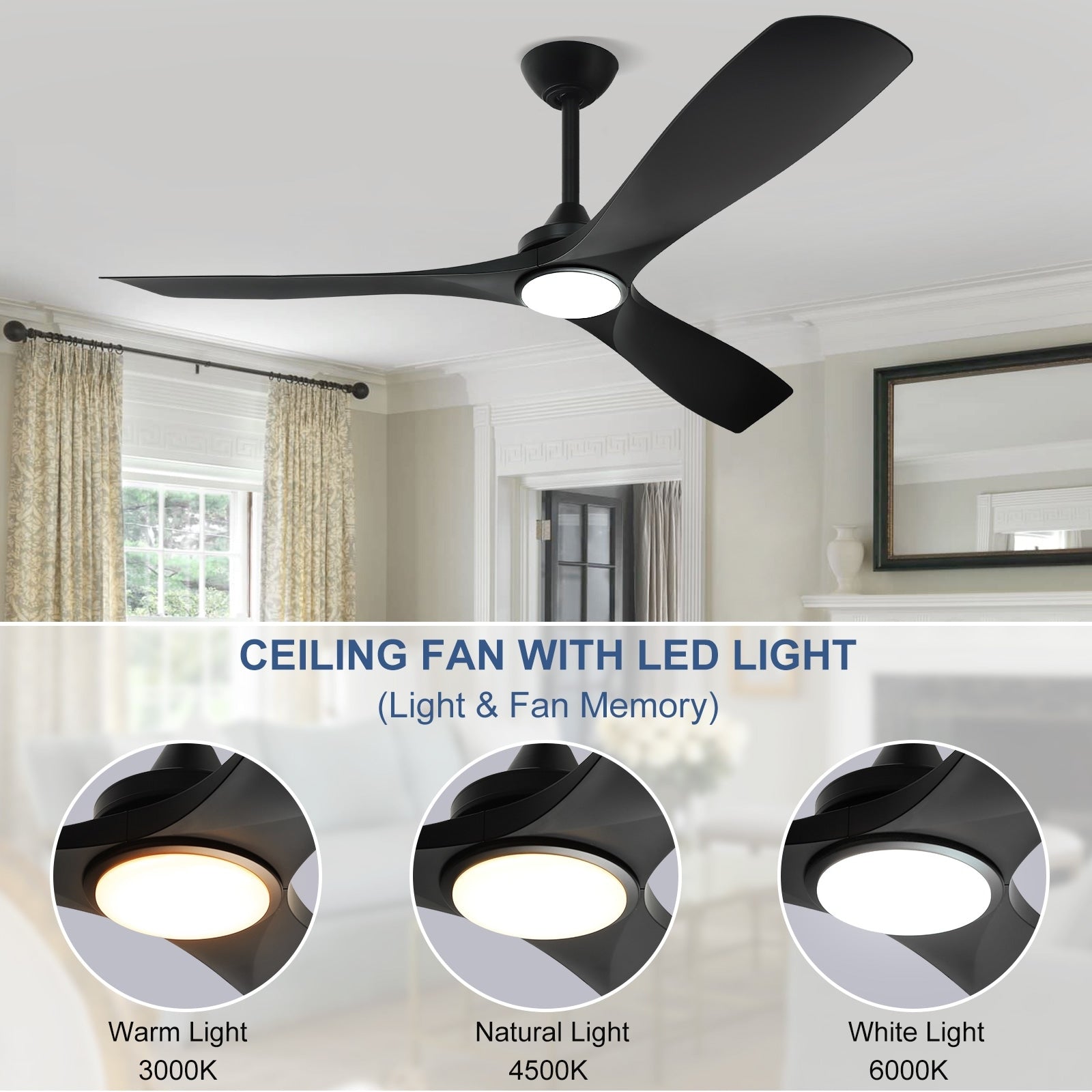 Ventilatore da soffitto con luci a filo e telecomando