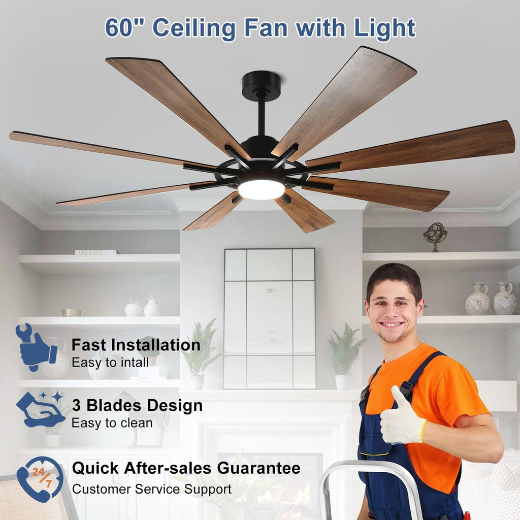 Ventilatore da soffitto con luci e telecomando, 8 pale in legno grandi
