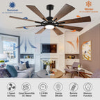 Ventilatore da soffitto con luci e telecomando, 8 pale in legno grandi