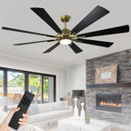 Ventilatore da soffitto con luci e telecomando, 8 pale in legno grandi