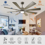 Ventilatore da soffitto con luci e telecomando, 8 pale in legno grandi
