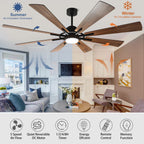 Ventilatore da soffitto con luci e telecomando, 8 pale in legno grandi