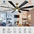 Ventilatore da soffitto con luci e telecomando, 8 pale in legno grandi