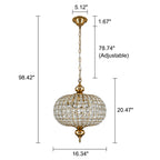 Lampadario da cucina in stile francese retrò con 4/5 luci in ottone anticato e cristallo a forma di globo