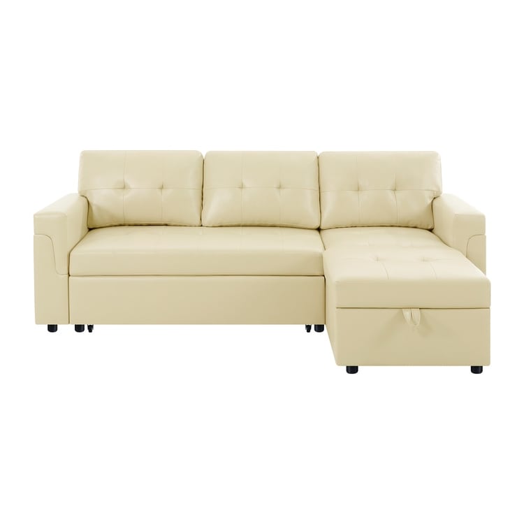 Divano componibile reversibile con letto estraibile, chaise longue con contenitore nascosto e gambe resistenti
