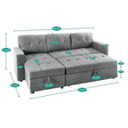 Divano componibile reversibile con letto estraibile, chaise longue con contenitore nascosto e gambe resistenti