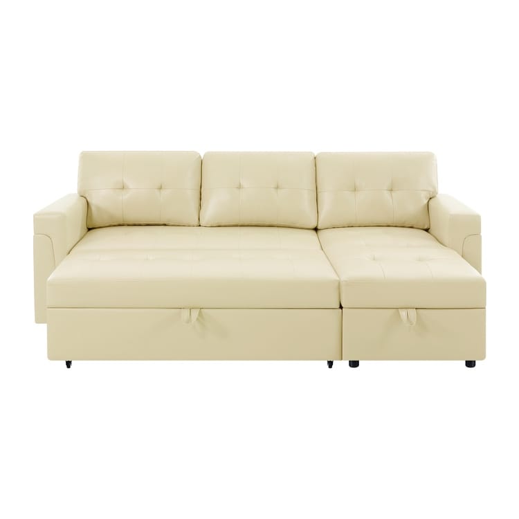 Divano componibile reversibile con letto estraibile, chaise longue con contenitore nascosto e gambe resistenti