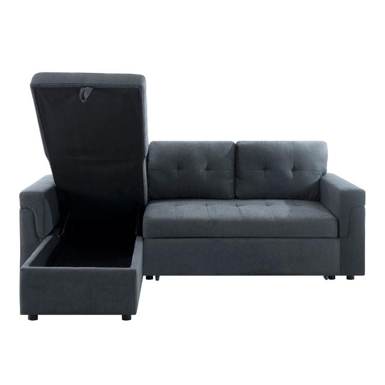 Divano componibile reversibile con letto estraibile, chaise longue con contenitore nascosto e gambe resistenti