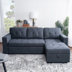 Divano componibile reversibile con letto estraibile, chaise longue con contenitore nascosto e gambe resistenti