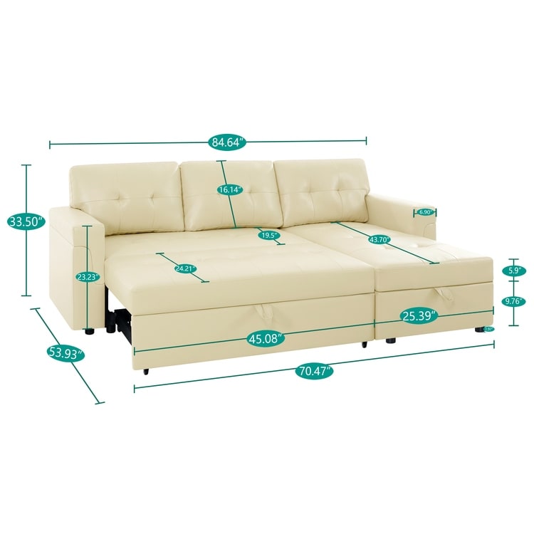 Divano componibile reversibile con letto estraibile, chaise longue con contenitore nascosto e gambe resistenti