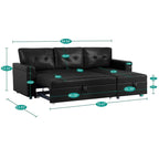 Divano componibile reversibile con letto estraibile, chaise longue con contenitore nascosto e gambe resistenti