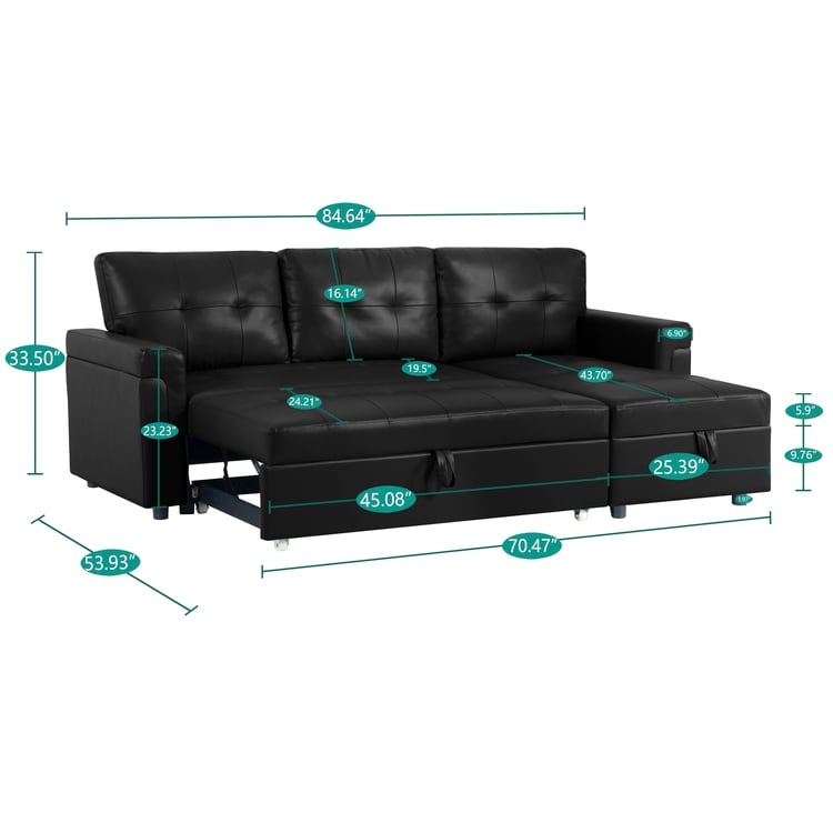 Divano componibile reversibile con letto estraibile, chaise longue con contenitore nascosto e gambe resistenti