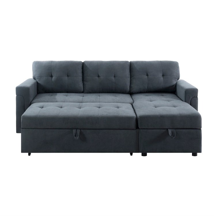 Divano componibile reversibile con letto estraibile, chaise longue con contenitore nascosto e gambe resistenti