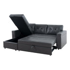 Divano componibile reversibile con letto estraibile, chaise longue con contenitore nascosto e gambe resistenti