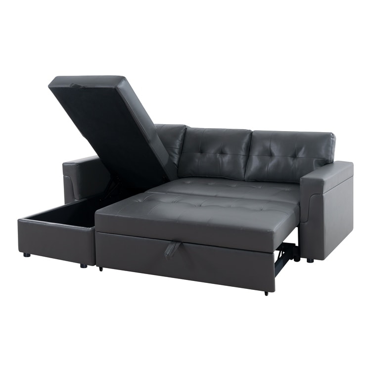 Divano componibile reversibile con letto estraibile, chaise longue con contenitore nascosto e gambe resistenti