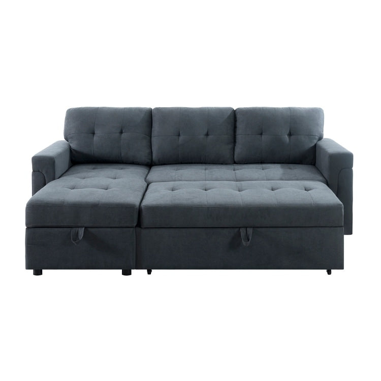 Divano componibile reversibile con letto estraibile, chaise longue con contenitore nascosto e gambe resistenti