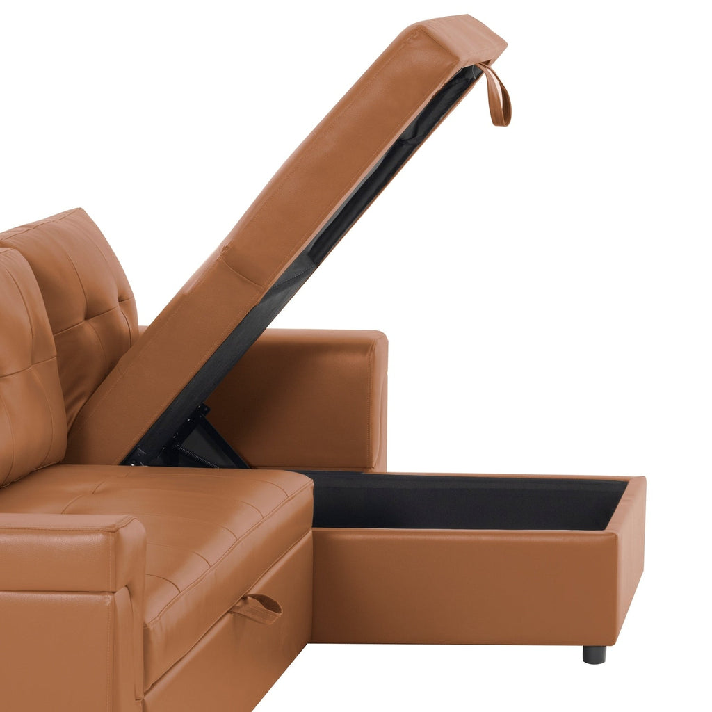 Divano componibile reversibile con letto estraibile, chaise longue con contenitore nascosto e gambe resistenti