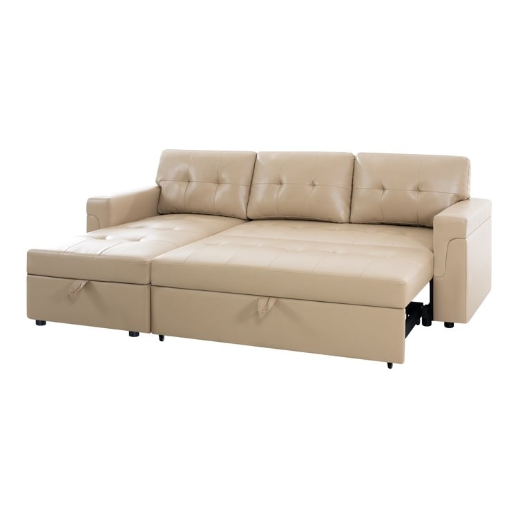 Divano componibile reversibile con letto estraibile, chaise longue con contenitore nascosto e gambe resistenti