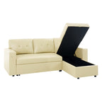 Divano componibile reversibile con letto estraibile, chaise longue con contenitore nascosto e gambe resistenti