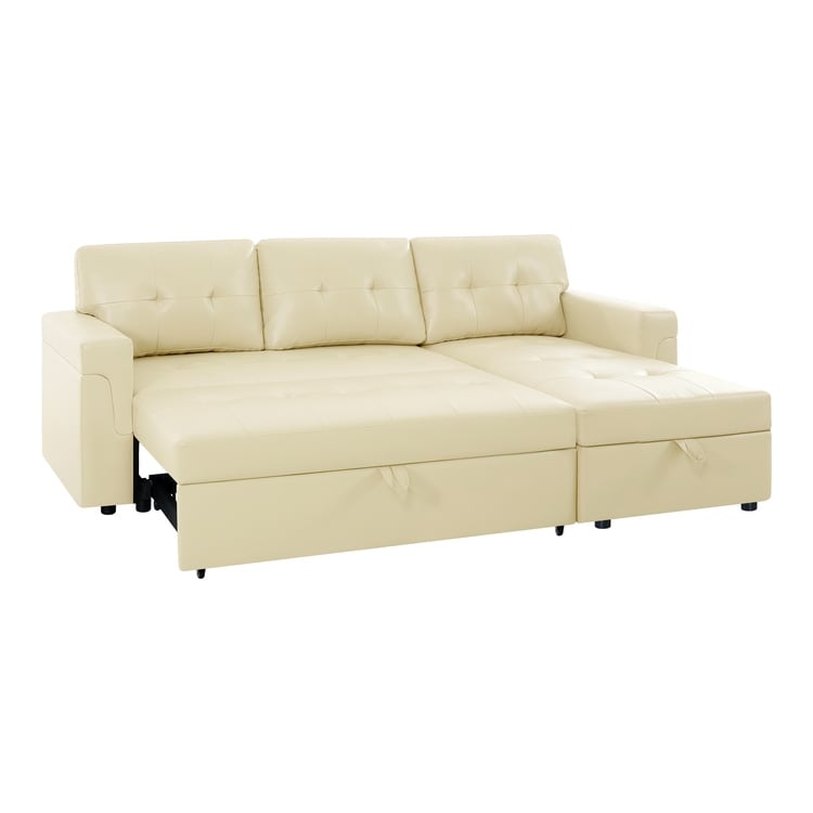 Divano componibile reversibile con letto estraibile, chaise longue con contenitore nascosto e gambe resistenti