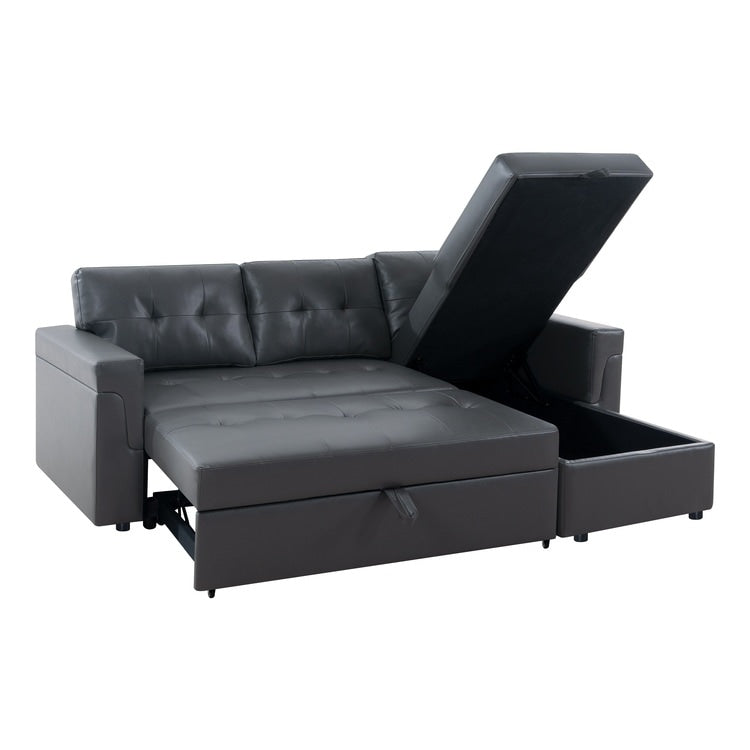 Divano componibile reversibile con letto estraibile, chaise longue con contenitore nascosto e gambe resistenti