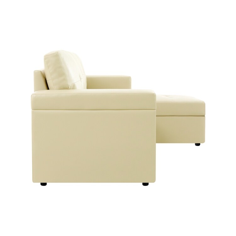 Divano componibile reversibile con letto estraibile, chaise longue con contenitore nascosto e gambe resistenti