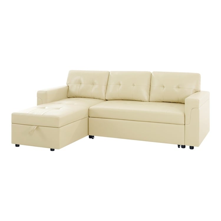 Divano componibile reversibile con letto estraibile, chaise longue con contenitore nascosto e gambe resistenti