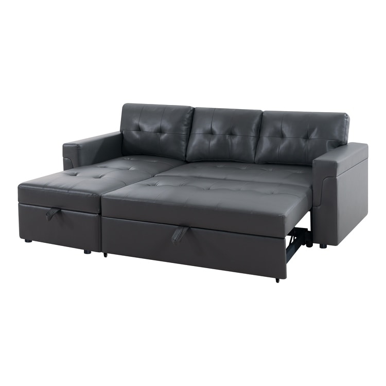 Divano componibile reversibile con letto estraibile, chaise longue con contenitore nascosto e gambe resistenti