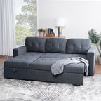 Divano componibile reversibile con letto estraibile, chaise longue con contenitore nascosto e gambe resistenti