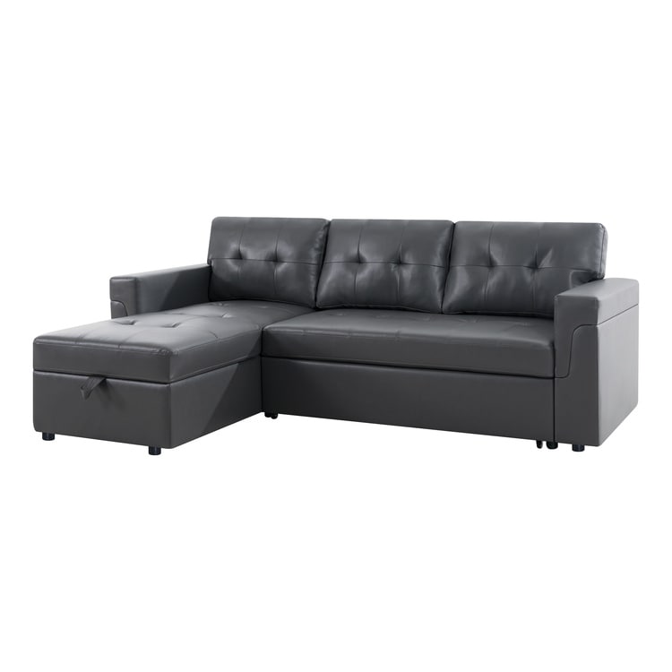 Divano componibile reversibile con letto estraibile, chaise longue con contenitore nascosto e gambe resistenti