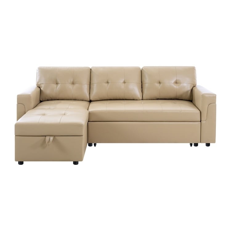 Divano componibile reversibile con letto estraibile, chaise longue con contenitore nascosto e gambe resistenti