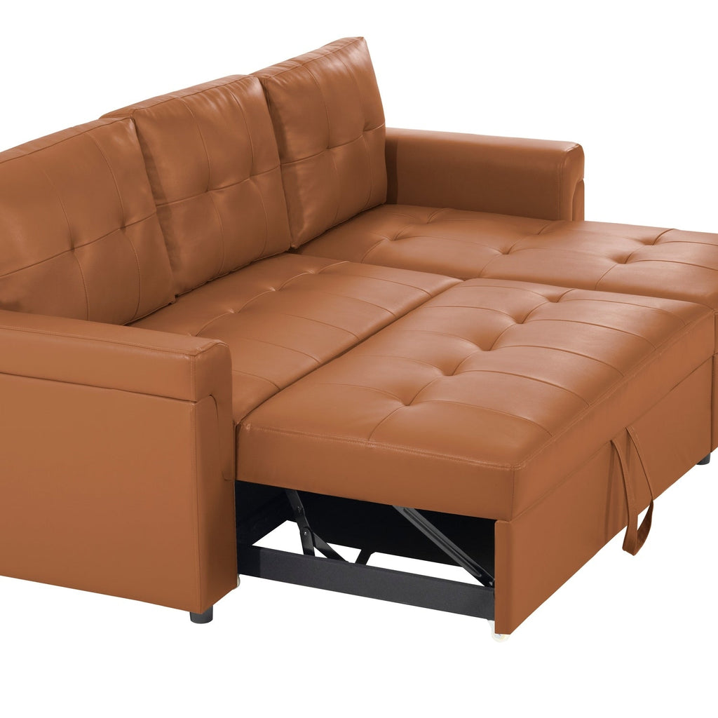 Divano componibile reversibile con letto estraibile, chaise longue con contenitore nascosto e gambe resistenti