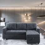 Divano componibile reversibile con letto estraibile, chaise longue con contenitore nascosto, gambe resistenti,