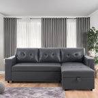 Divano componibile reversibile con letto estraibile, chaise longue con contenitore nascosto, gambe resistenti,