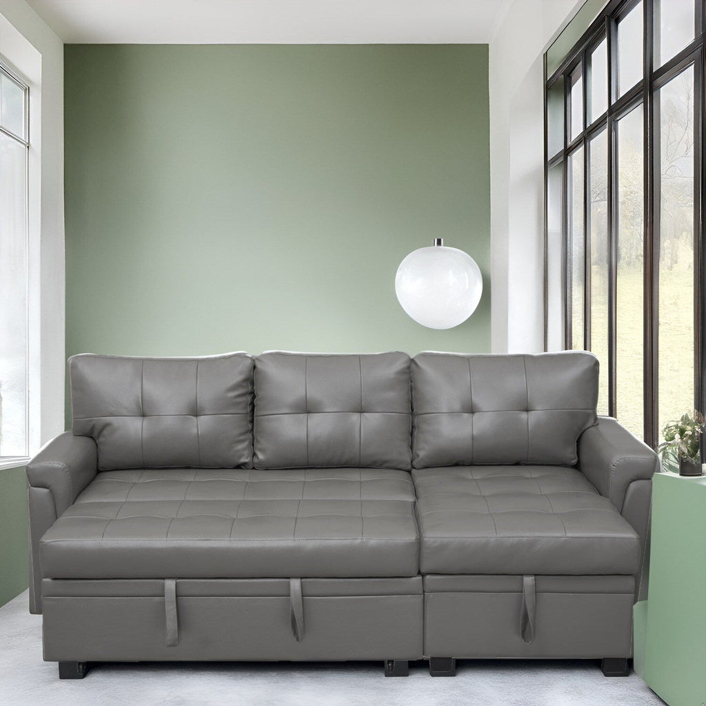Divano componibile reversibile con letto estraibile, chaise longue con contenitore nascosto, gambe resistenti,