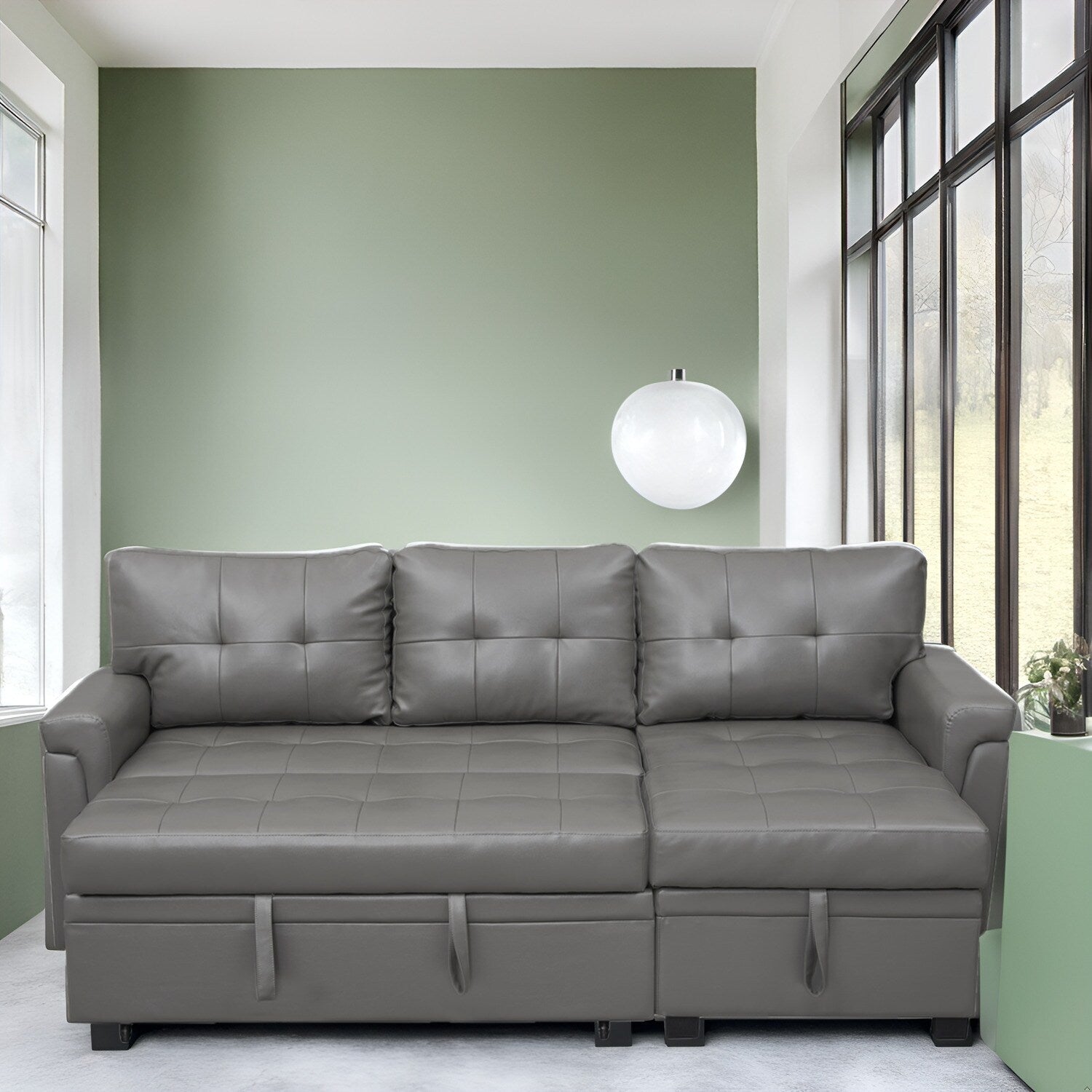 Divano componibile reversibile con letto estraibile, chaise longue con contenitore nascosto, gambe resistenti,