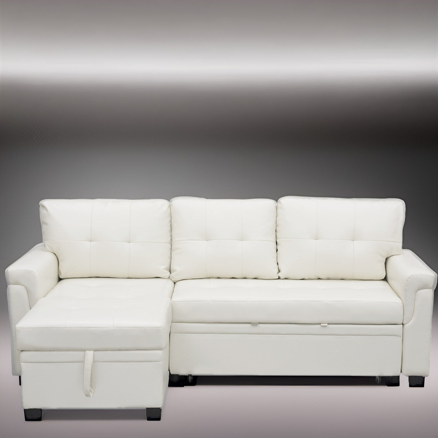 Divano componibile reversibile con letto estraibile, chaise longue con contenitore nascosto, gambe resistenti,