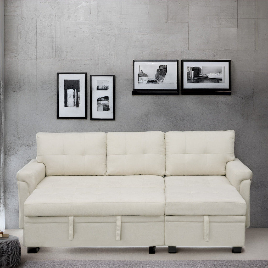 Divano componibile reversibile con letto estraibile, chaise longue con contenitore nascosto, gambe resistenti,