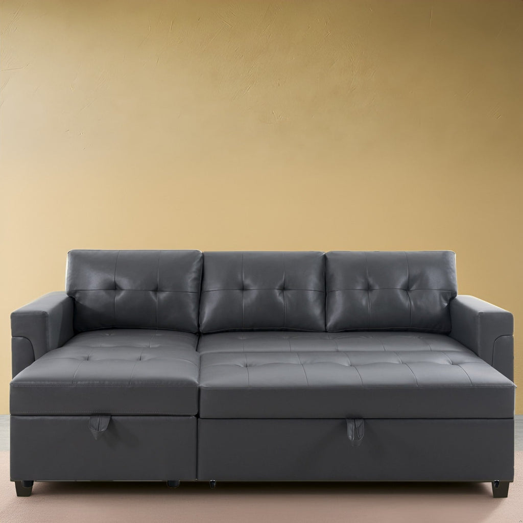 Divano componibile reversibile con letto estraibile, chaise longue con contenitore nascosto, gambe resistenti,